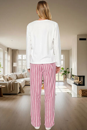 Rahat ve Şık Kışlık Pijama Takımı %100 Polyester Polar Kumaş Dayanıklı Malzeme Görünüm