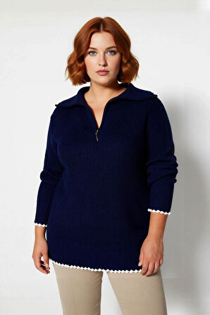 Kadın Uzun Kollu Relaxed Kalıp Fermuarlı Dik Yaka Triko Kazak Kış Şıklığı Ve Rahatlığı Bir Arada