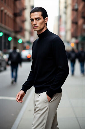 Erkek Basic Regular Fit Dik Yaka Triko Kazak Orta Kalınlıkta Yumuşak Dokusuyla Şıklık Sunar