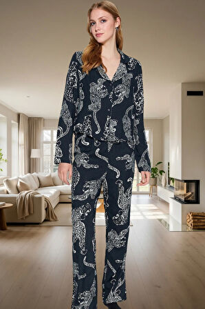 Kışlık Kaplan Desenli Shally Dokuma Pijama Takımı Mükemmel Uyum Seçkin Malzeme Özel Tasarım