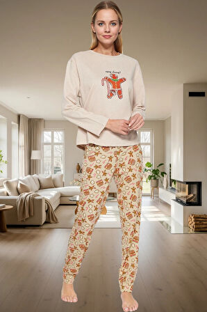 Yılbaşı Temalı %100 Pamuk Örme Pijama Takımı Kış Rahatlığı İçin Mükemmel Seçim Günlük Kullanım