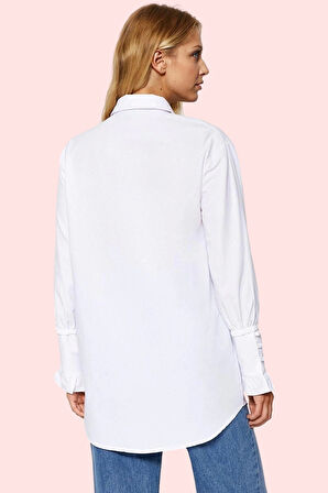 Kadın Fırfır Detaylı Gömlek Dokuma Kumaş Günlük ve İş için Hafta Sonu Yaz Aylarının Vazgeçilmezi