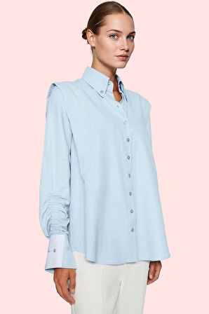 Kadın Basic Gömlek Uzun Kollu Yaka Düğmeli Dokuma Poplin Günlük Stil Yaz Aylarının Vazgeçilmezi