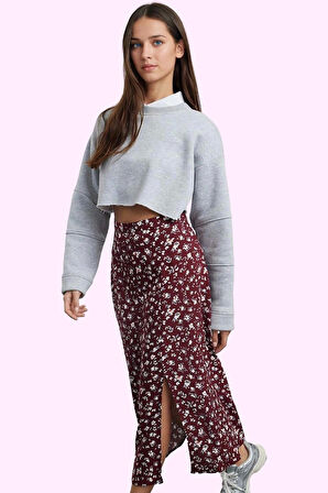 Kadın A line Midi Etek Dokuma Kumaş Viskoz Cepsiz Çiçek Desenli Günlük Yaz Aylarının Vazgeçilmezi