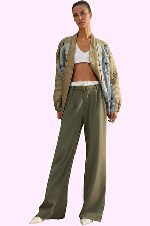 Kadın Yazlık Geniş Paça Pantolon Yüksek Bel Dokuma Poliviskon Kumaş Günlük Şıklık Hafta Sonu