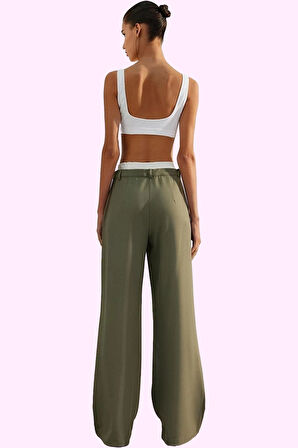 Kadın Yazlık Geniş Paça Pantolon Yüksek Bel Dokuma Poliviskon Kumaş Günlük Şıklık Hafta Sonu