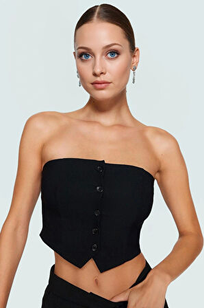 Polyester Karışımlı Straplez Fitted Crop Bluz Yazlık Şıklık Premium Kalite Kaliteli İşçilik