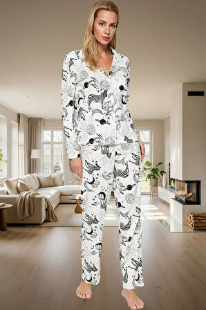 Zebra Desenli Örme Pijama Takımı %100 Pamuk Konforu Modern Stil Rahat Kullanım Ve Şık