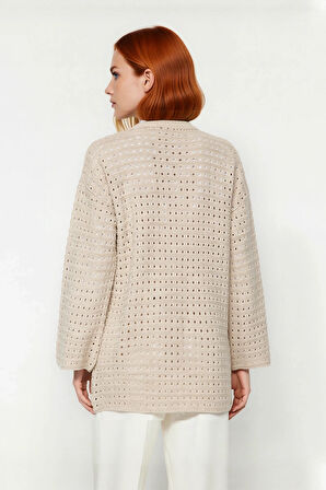 Kadın Basic Ajurlu Regular Kalıp Bisiklet Yaka Uzun Kollu Orta Kalın Triko Kazak Kaliteli Şık