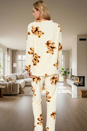 Ayıcıklı Desenli Kışlık Pijama Takımı Wellsoft Kumaş Regular Kalıp Premium Kalite Şık Görünüm