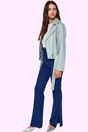 Kadın İnterlok Örme Pantolon Yüksek Bel İspanyol Paça Flare Günlük Yaz Aylarının Vazgeçilmezi