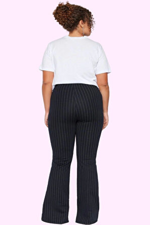 Kadın Büyük Beden İspanyol Paça Pantolon Yüksek Bel Çizgili Desen Günlük Stil Modern Tasarım