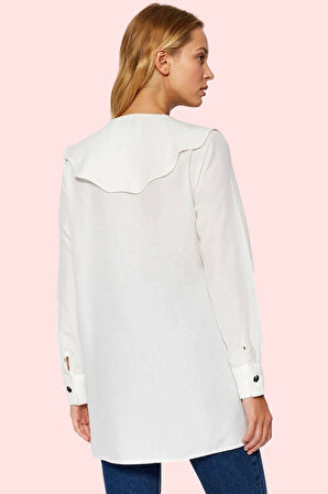 Kadın Viskoz Karışımlı Uzun Kollu Gömlek; Jessica Dokuma Bebe Yaka Günlük Kullanım Hafta Sonu