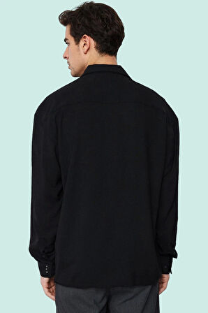 Erkek Yazlık Polyester Gömlek; Apaş Yaka Düz Desen Uzun Kollu Regular Boy Oversize Fit Hafta Sonu