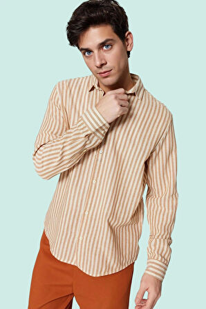 Erkek Premium Dokuma Gömlek Çizgili Desen Rahat Günlük Stil Hafta Sonu Yaz Aylarının Vazgeçilmezi