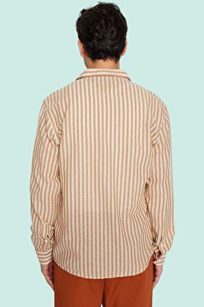 Erkek Premium Dokuma Gömlek Çizgili Desen Rahat Günlük Stil Hafta Sonu Yaz Aylarının Vazgeçilmezi