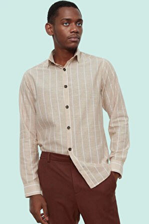 Erkek Uzun Kollu Çizgili Gömlek; Rahat Kalıp Günlük Stil Hafta Sonu Yaz Aylarının Vazgeçilmezi