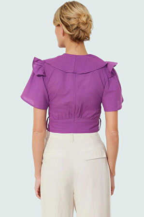 100 Pamuk Bluz V Yaka Melek Kol Rahat Kesim Yazlık Profesyonel Görünüm Uzun Ömürlü