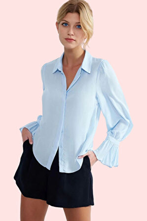 Kadın Queen Crep Dokuma Gömlek Regular Kalıp İspanyol Kol Şık ve Rahat Günlük Stil Hafta Sonu