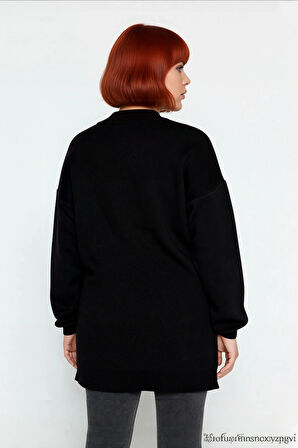 Kadın Basic Relaxed Kalıp Triko Kazak Balıkçı Yaka Düğme Detaylı Uzun Boy Konforlu Kış Kombinleri