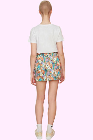 Kadın Yüksek Bel Kalem Mini Etek Çok Geometrik Desen Finike Dokuma Astarsız Rahat Yaz Hafta Sonu