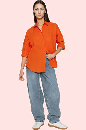 Kadın Terrycotton Dokuma Gömlek Uzun Kollu Düğmeli Günlük Şıklık Yaz Aylarının Vazgeçilmezi