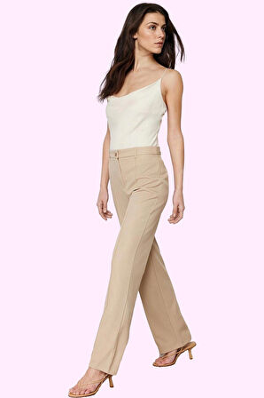 Kadın Yüksek Bel Boru Paça Pantolon; Dokuma Uzun Boy Casual Stil Yaz Aylarının Vazgeçilmezi