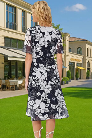 Polyester Midi Elbise Şifon Kumaş A Kesim Melek Kol Astarlı Zarifane Tasarım Trend Tasarım