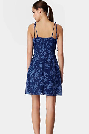 Rahat Astarlı Şifon Elbise Mini Boy A Line Çiçek Desen Günlük Kullanım İçin Seçkin Malzeme