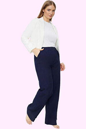 Kadın Yüksek Bel Geniş Paça Pantolon Polyester Elastan Ofis Şıklığı Yaz Aylarının Vazgeçilmezi