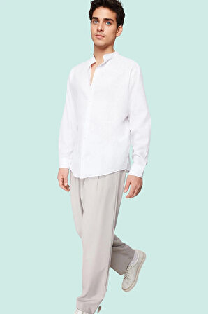 Erkek Hakim Yaka Pamuklu Uzun Kollu Gömlek Casual Stil Tüm Sezonlar Yaz Aylarının Vazgeçilmezi