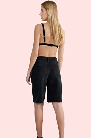 Kadın Yüksek Bel Bermuda Şort Pamuk Denim Kumaş Casual Tarz Günlük Kullanım Modern Tasarım