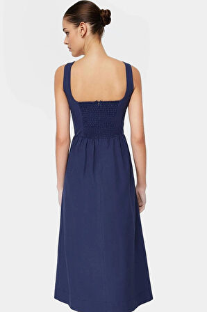 Nefes Alan Pamuklu Polyester Midi Elbise Belden Rahat Günlük Profesyonel Görünüm