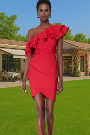 Bodycon Tek Omuzlu Mini Elbise Polyester Elastan Yazlık Şıklık Dayanıklı Malzeme Şık Görünüm