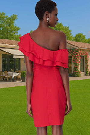 Bodycon Tek Omuzlu Mini Elbise Polyester Elastan Yazlık Şıklık Dayanıklı Malzeme Şık Görünüm