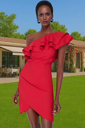 Bodycon Tek Omuzlu Mini Elbise Polyester Elastan Yazlık Şıklık Dayanıklı Malzeme Şık Görünüm