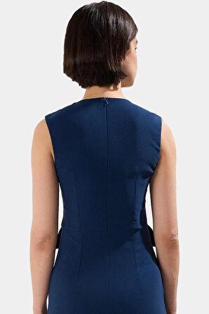 88 Polyester 12 Elastan Mini Elbise Şık Bodycon Kesim Bisiklet Yaka Cepsiz Tasarım