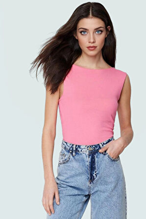 Regular Fitted Bluz 97 Pamuk 3 Elastan Bisiklet Yaka Sırt Dekolteli Yüksek Kalite