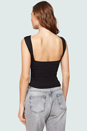 Regular Fitted Bluz 97 Pamuk 3 Elastan Bisiklet Yaka Sırt Dekolteli Yüksek Kalite