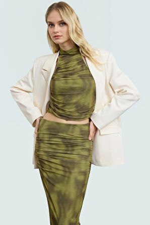 Fitted Halter Yaka Tül Bluz Crop Polyester Yazlık Dayanıklı Malzeme Özel Tasarım