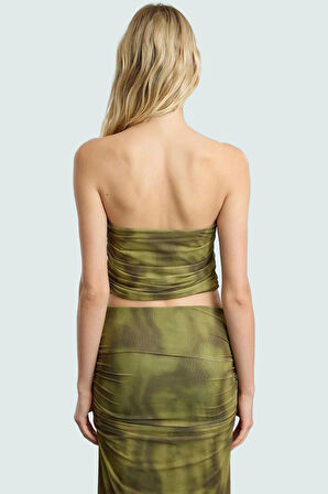 Fitted Halter Yaka Tül Bluz Crop Polyester Yazlık Dayanıklı Malzeme Özel Tasarım