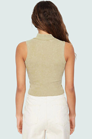 Kaşkorse Örme Bluz Crop Fitted Halter Yaka Fermuarlı Detay Trend Tasarım Premium Kalite