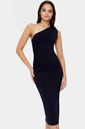 Örme Kumaşlı Tek Omuzlu Midi Elbise Bodycon Kesim Rahat ve Şık Kullanım Uzun Ömürlü