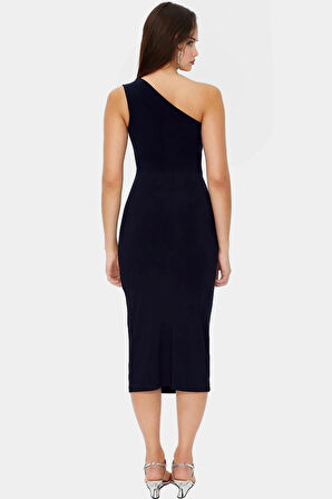 Örme Kumaşlı Tek Omuzlu Midi Elbise Bodycon Kesim Rahat ve Şık Kullanım Uzun Ömürlü