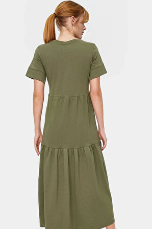 Yazlık Örme Maxi Elbise Pamuk A line Bisiklet Yaka Tasarım Şık Görünüm Seçkin Malzeme