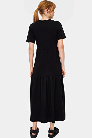 Yazlık Örme Maxi Elbise Pamuk A line Bisiklet Yaka Tasarım Şık Görünüm Seçkin Malzeme