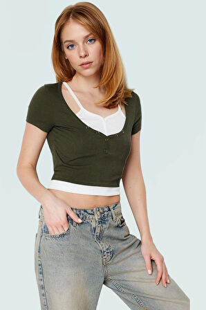 Kısa Kollu Bluz Vücudu Saran Örme Polyester Yazlık Profesyonel Görünüm Kaliteli İşçilik