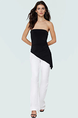 Polyester Karışımlı Bluz Straplez Kolsuz Asimetrik Kesim Modern Stil Yüksek Kalite