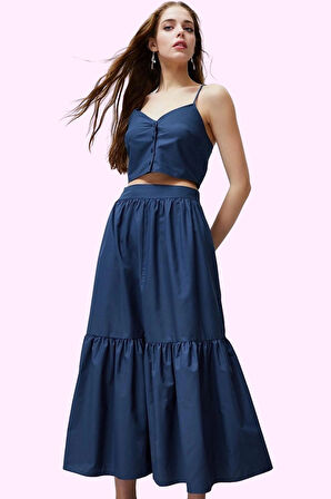 Kadın Kemerli Kloş Maxi Etek Nefes Alan Dokuma Kumaş Günlük Şıklık Yaz Aylarının Vazgeçilmezi