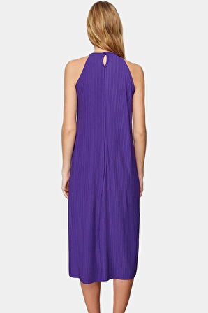 Yazlık Pilise Elbise Şık Halter Yaka Rahat Örme Kumaş Midi Boy Uzun Ömürlü Görünüm